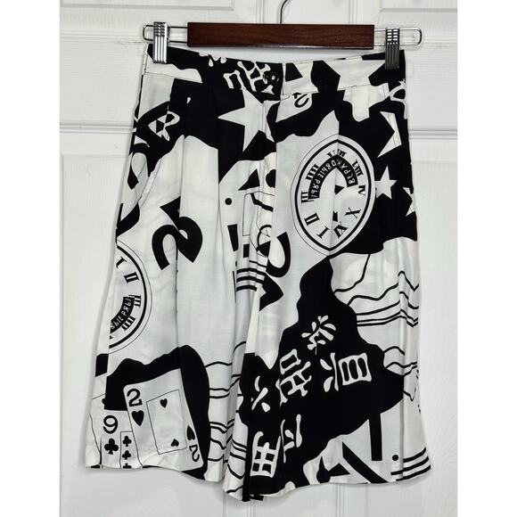 Saint Germain White Black Gambling Card Printed Bedazzled Blouse Short Set Small - Picture 10 of 15